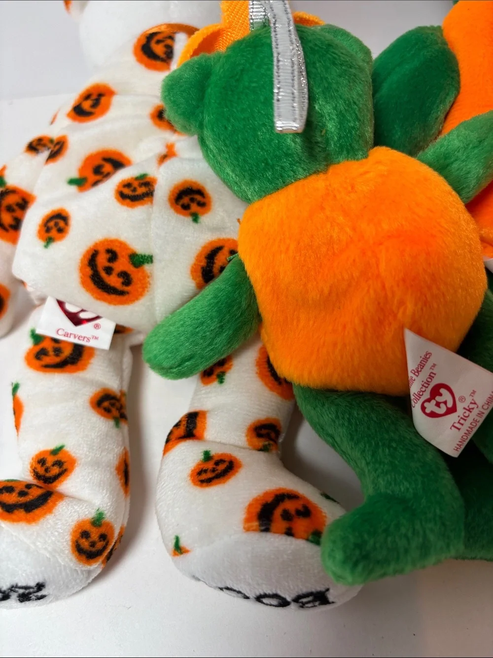 Ty Halloween Pumpkin Plush Bears - Orange & Green & White